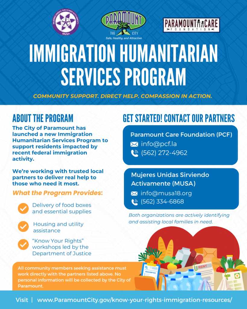 English flyer for immigration humanitarian services program