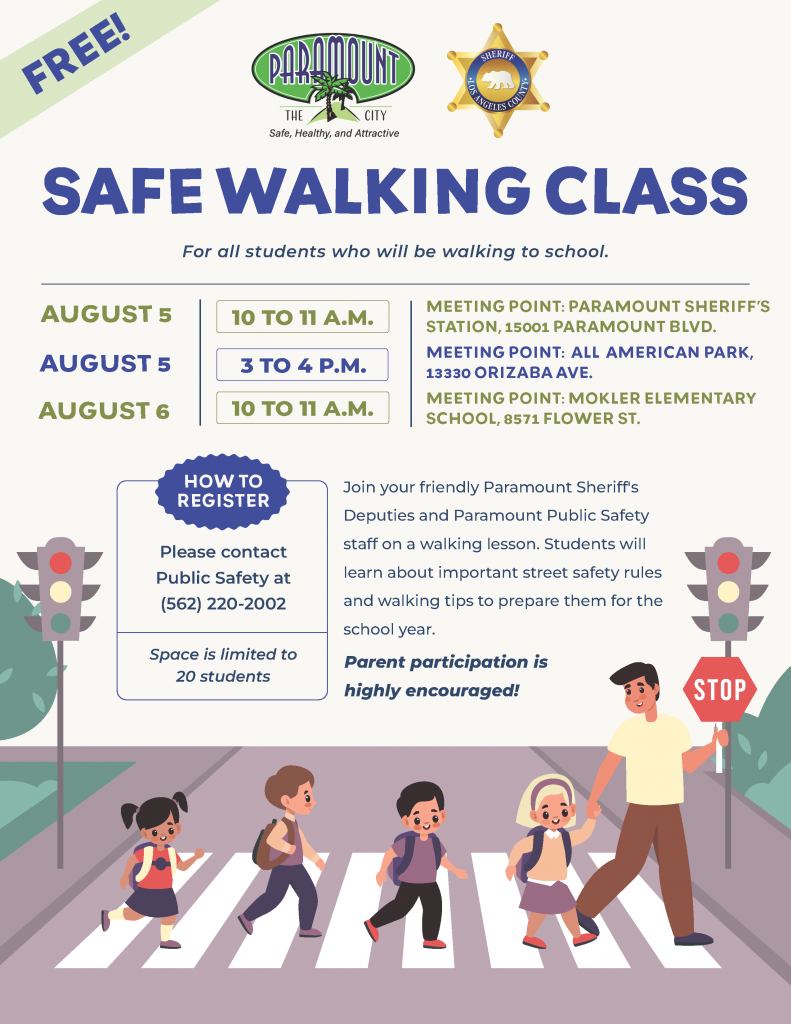 Flyer for Paramount's series of Safe Walking Classes