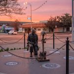 photo of kneeling soldier statue at city hall