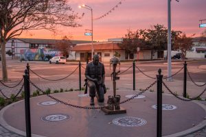 photo of kneeling soldier statue at city hall