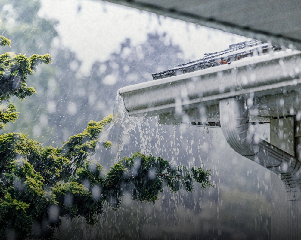 rain pouring over a house