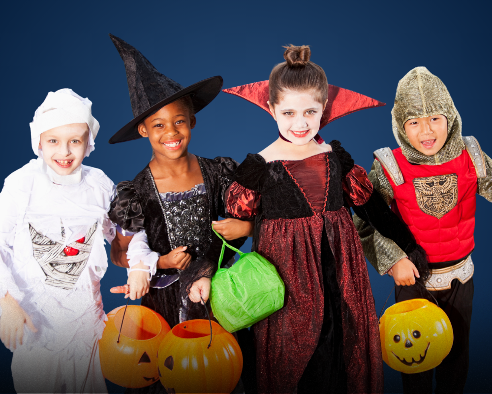 children in costumes for halloween